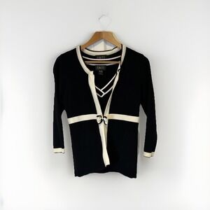 Finity Womens Sweater Twin Set Size S Black Ivory Knit Tank Cardigan Classic